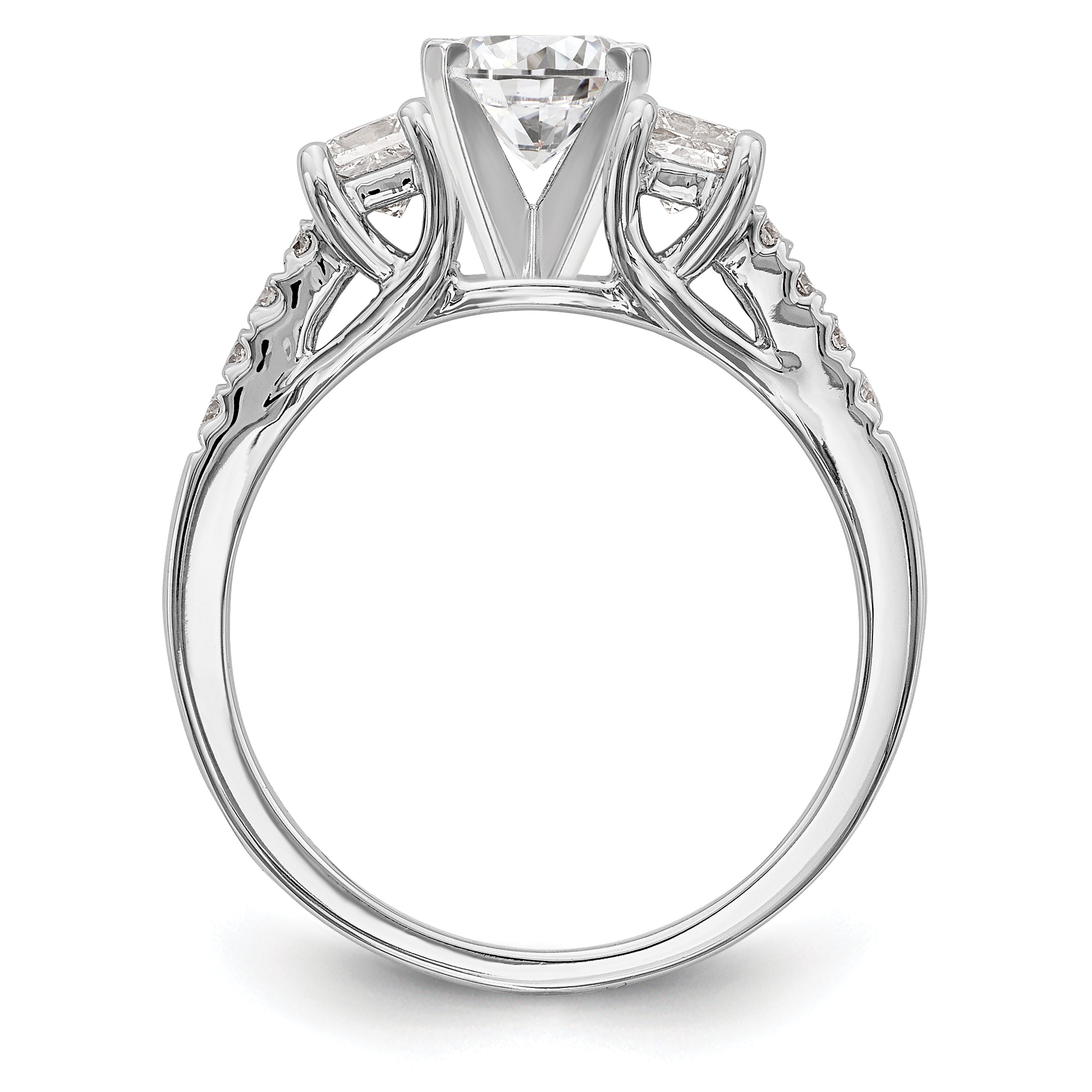 14K White Gold 3 Stone Diamond Peg Set CZ Engagement Ring
