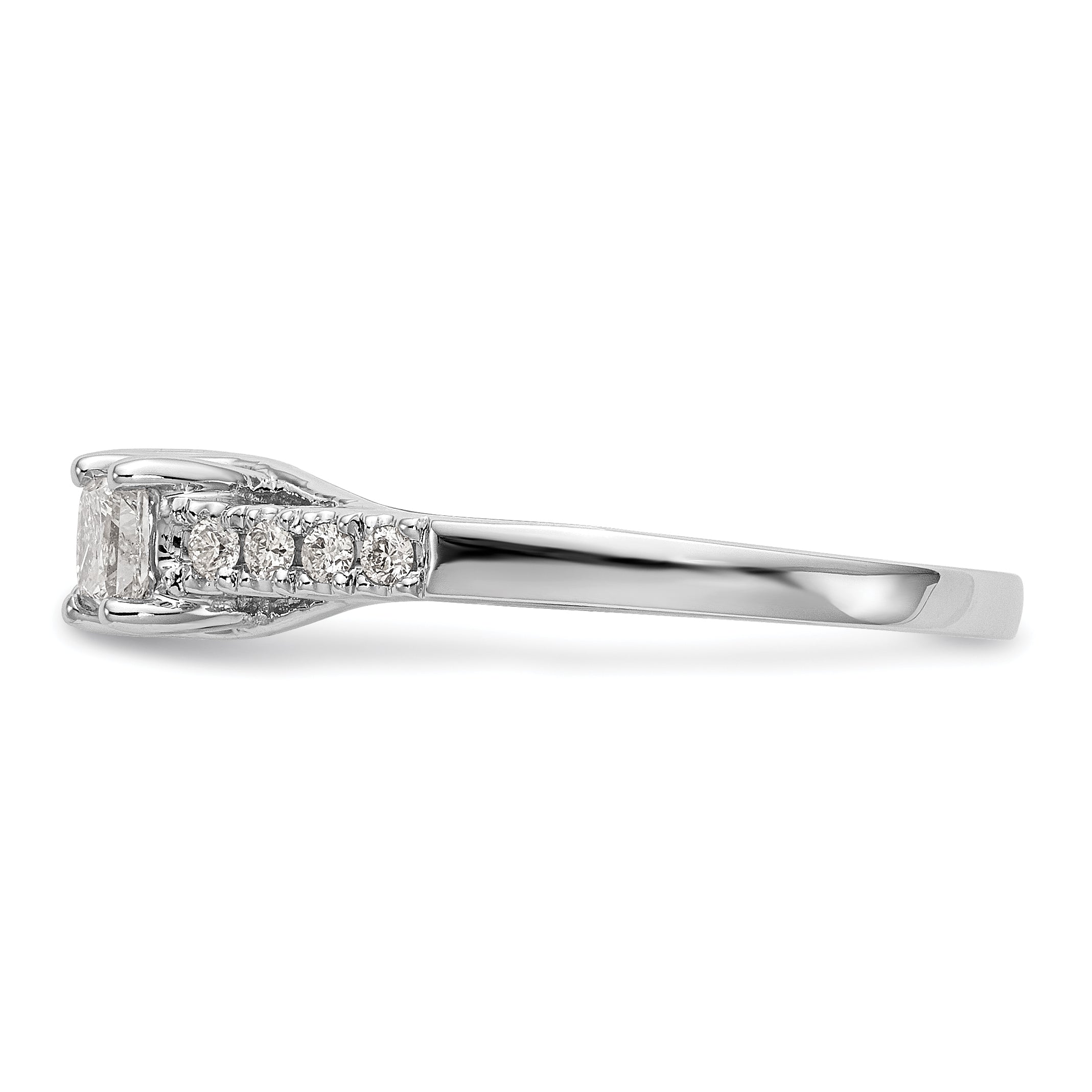 14K White Gold 3 Stone Diamond Peg Set CZ Engagement Ring
