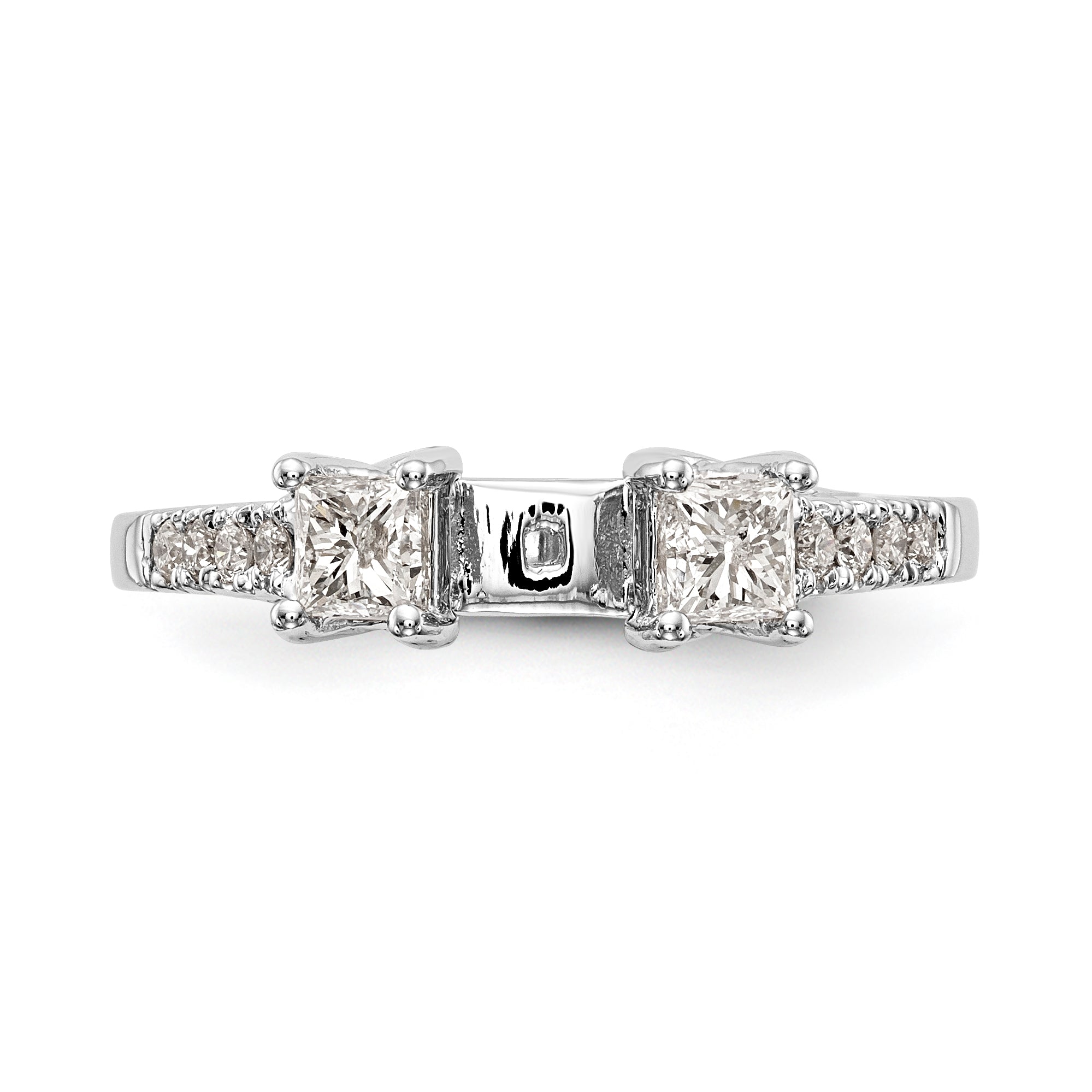 14K White Gold 3 Stone Diamond Peg Set CZ Engagement Ring