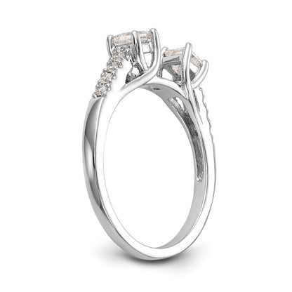 14K White Gold 3 Stone Diamond Peg Set CZ Engagement Ring