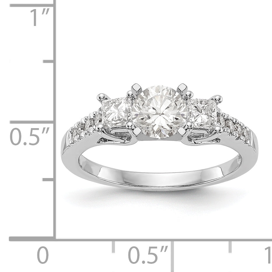 14K White Gold 3 Stone Diamond Peg Set CZ Engagement Ring