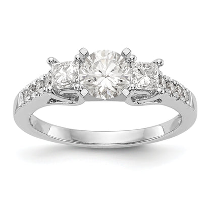 14K White Gold 3 Stone Diamond Peg Set CZ Engagement Ring