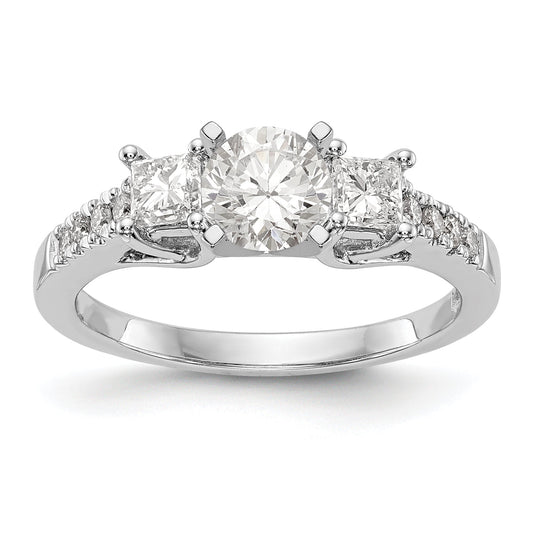 14K White Gold 3 Stone Diamond Peg Set CZ Engagement Ring