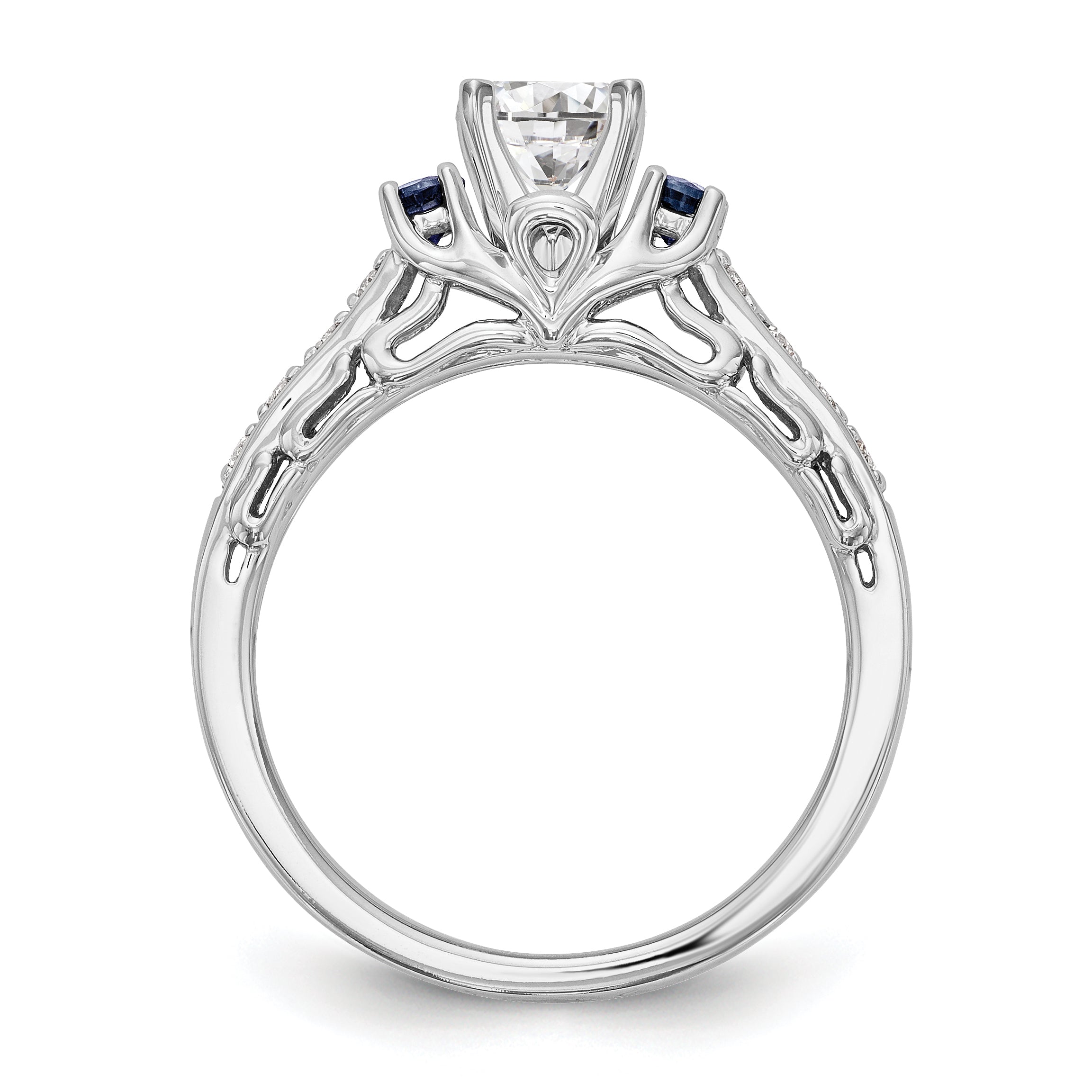 14k White Gold 3 stone Dia Peg Set with Sapphire CZ Engagement Ring