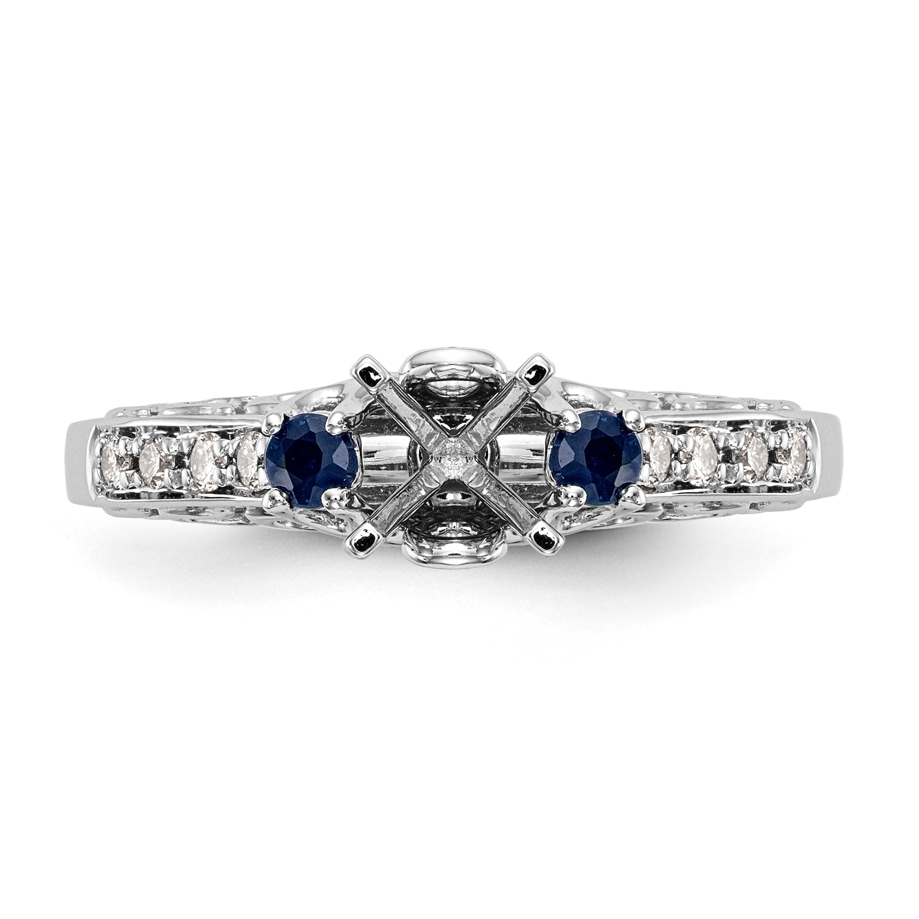 14k White Gold 3 stone Dia Peg Set with Sapphire CZ Engagement Ring