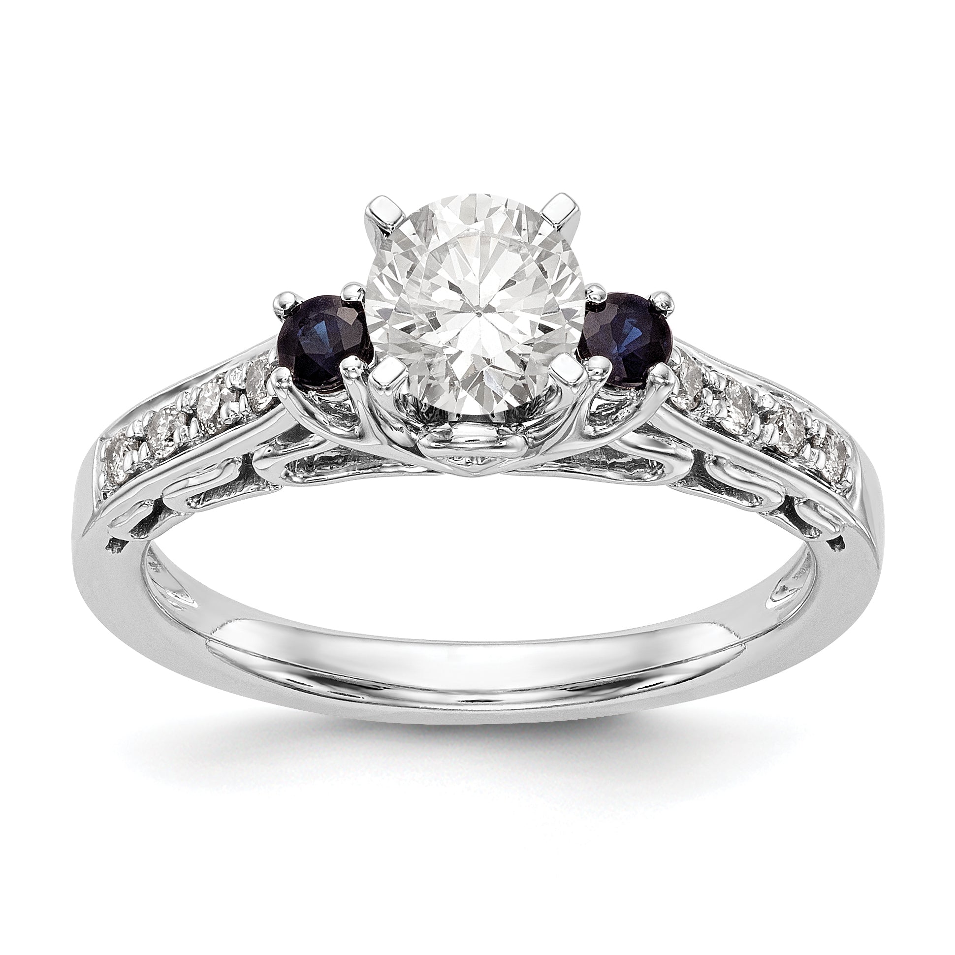 14k White Gold 3 stone Dia Peg Set with Sapphire CZ Engagement Ring