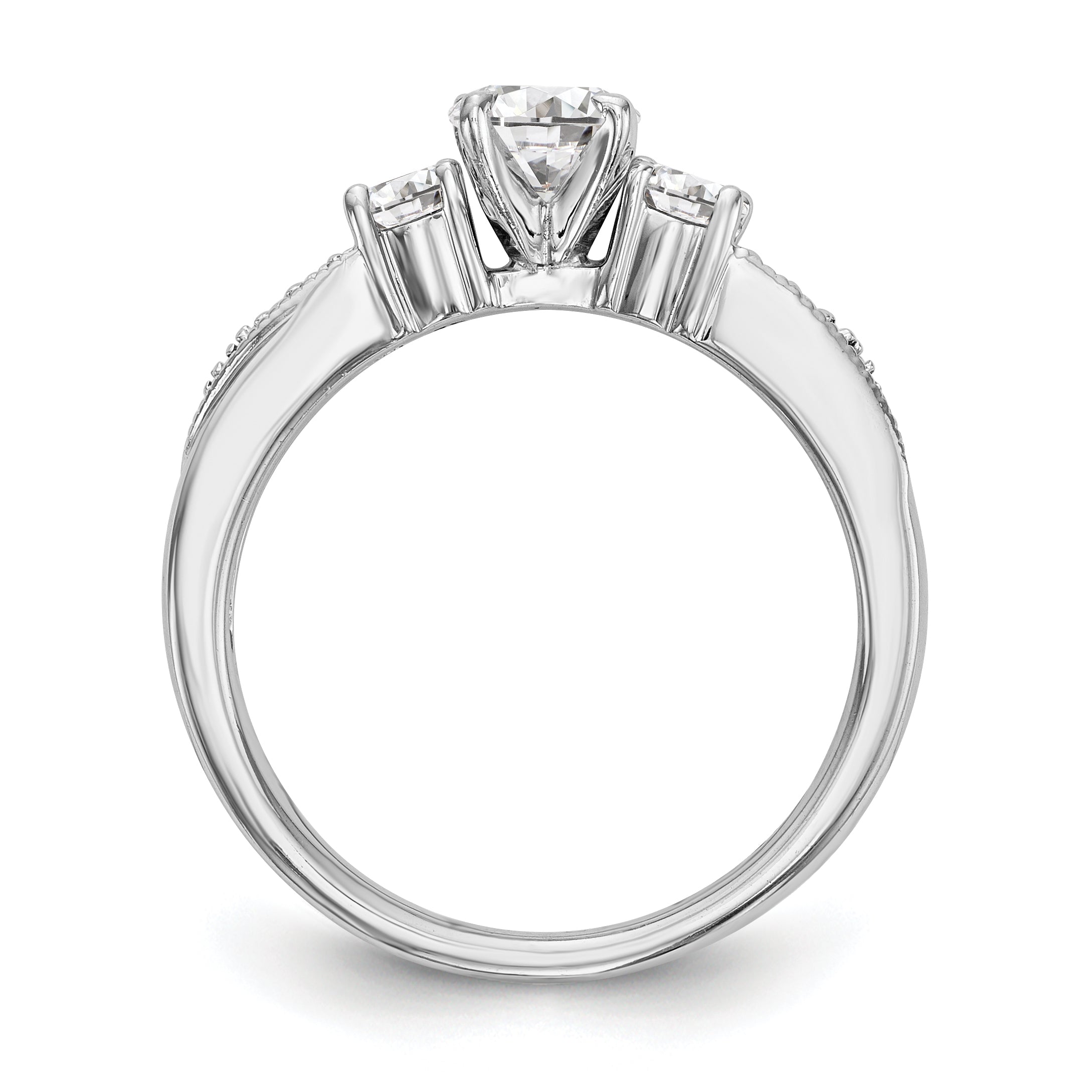 14K White Gold 3 Stone Diamond Peg Set CZ Engagement Ring