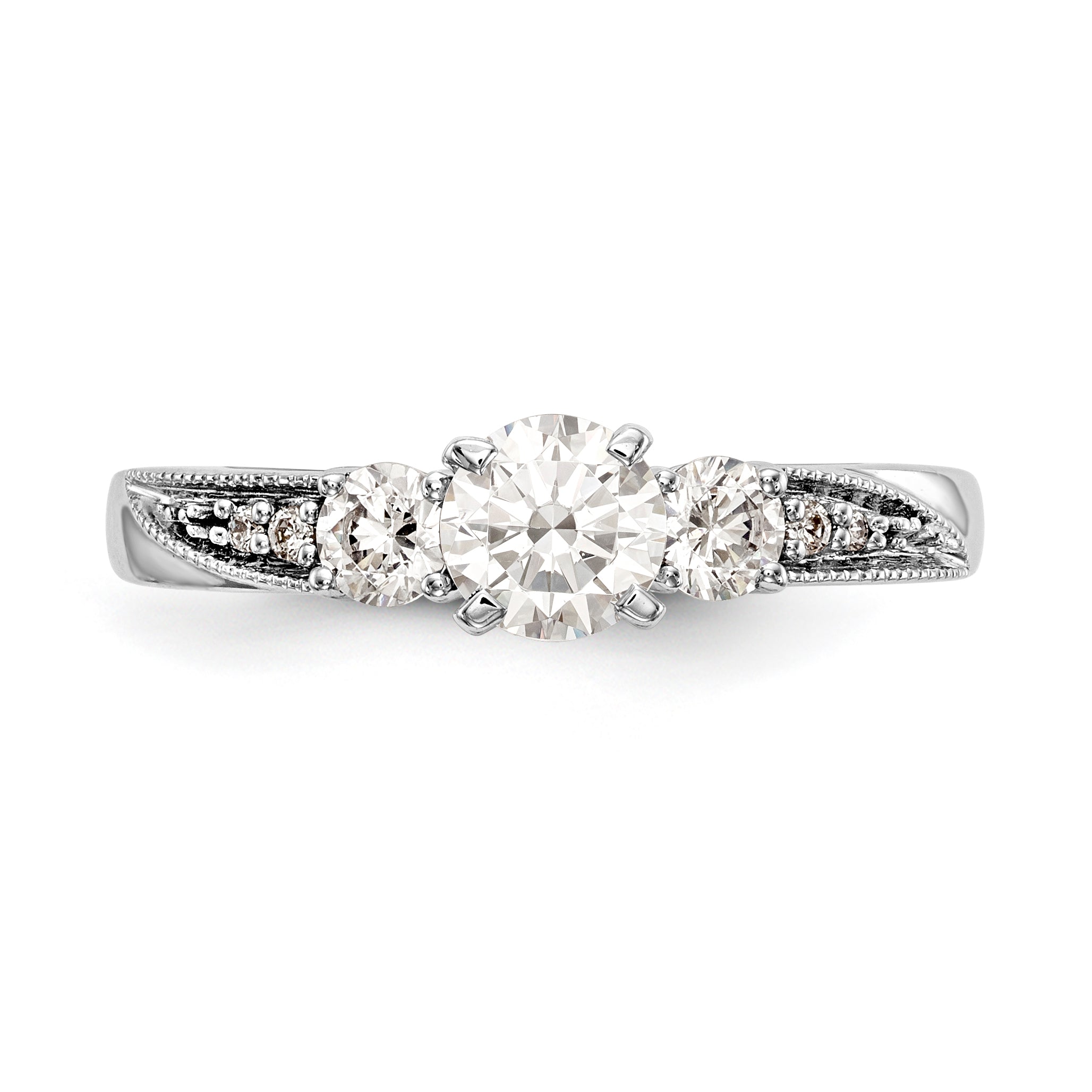 14K White Gold 3 Stone Diamond Peg Set CZ Engagement Ring