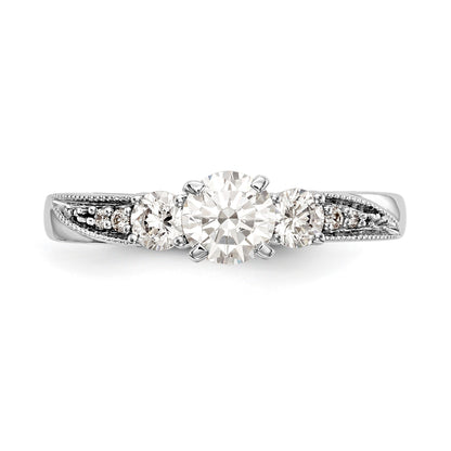 14K White Gold 3 Stone Diamond Peg Set CZ Engagement Ring