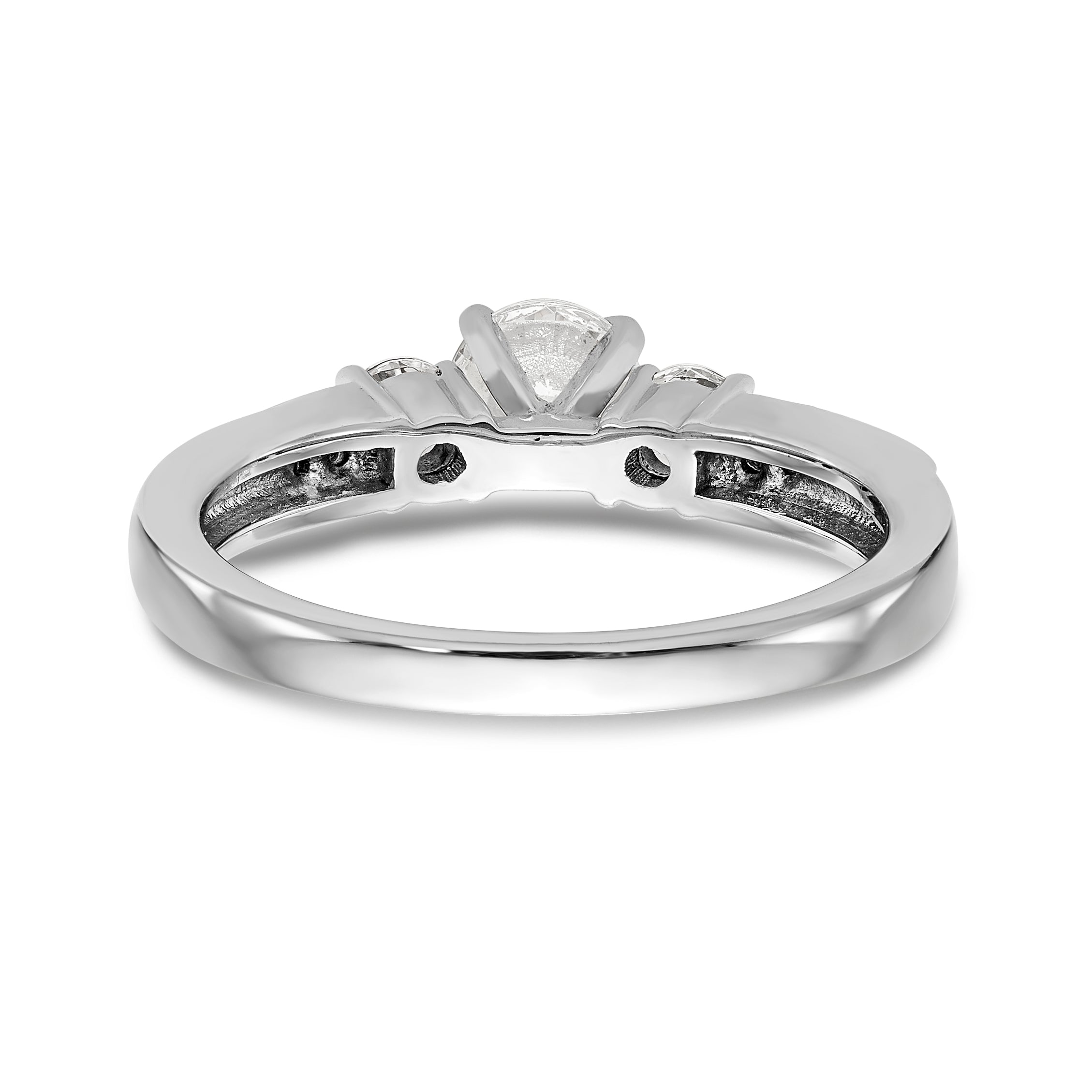 14K White Gold 3 Stone Diamond Peg Set CZ Engagement Ring