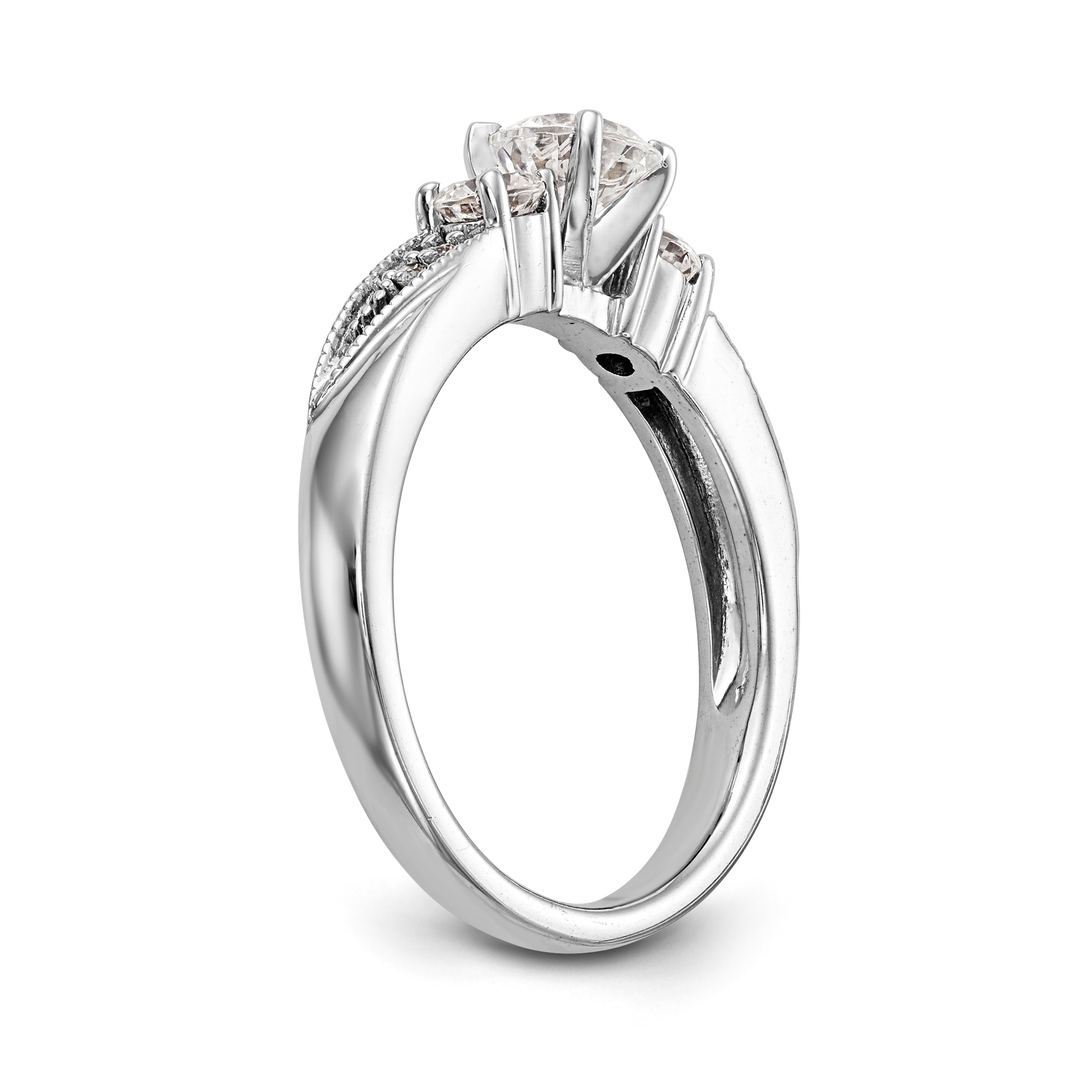 14K White Gold 3 Stone Diamond Peg Set CZ Engagement Ring