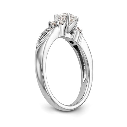 14K White Gold 3 Stone Diamond Peg Set CZ Engagement Ring