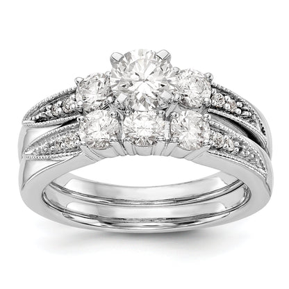 14K White Gold 3 Stone Diamond Peg Set CZ Engagement Ring