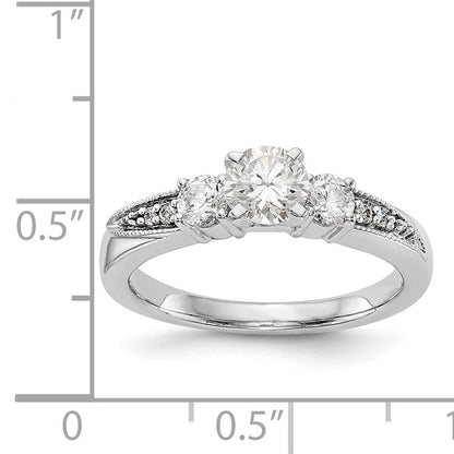 14K White Gold 3 Stone Diamond Peg Set CZ Engagement Ring
