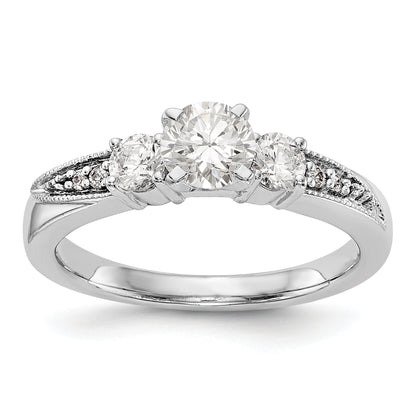 14K White Gold 3 Stone Diamond Peg Set CZ Engagement Ring