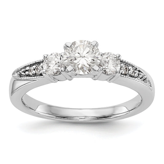 14K White Gold 3 Stone Diamond Peg Set CZ Engagement Ring