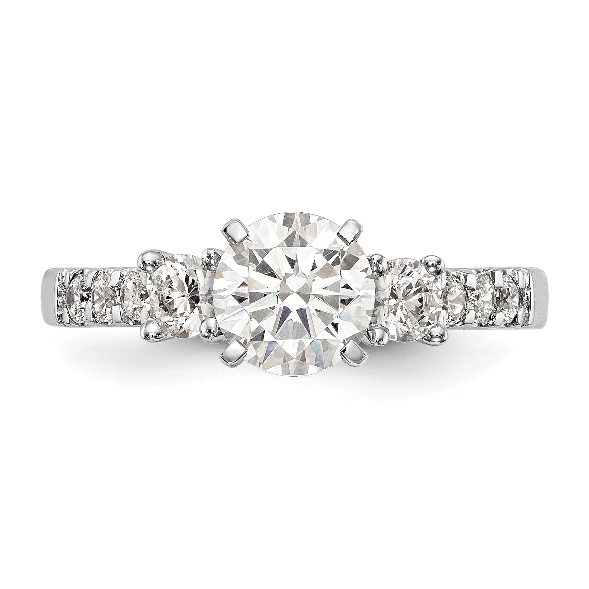 14K White Gold 3 Stone Diamond Peg Set CZ Engagement Ring