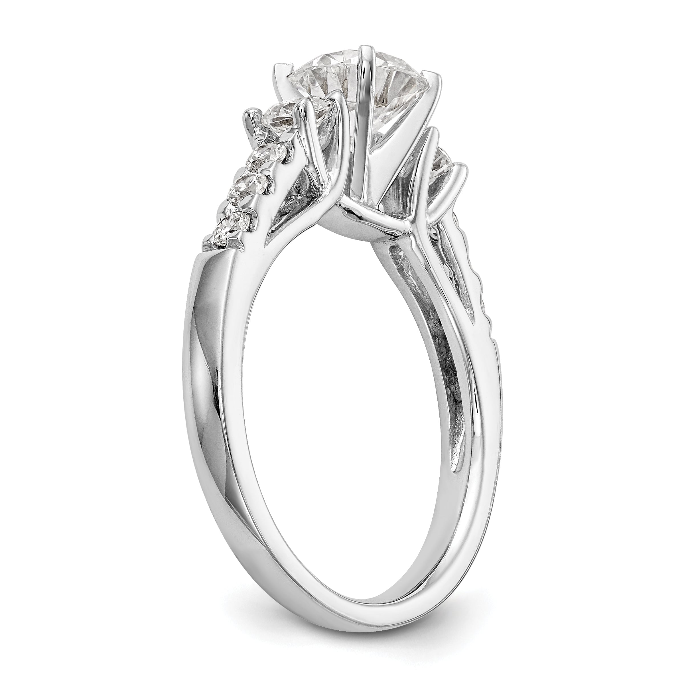 14K White Gold 3 Stone Diamond Peg Set CZ Engagement Ring