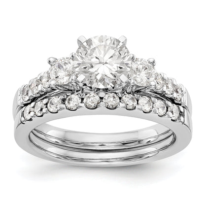 14K White Gold 3 Stone Diamond Peg Set CZ Engagement Ring