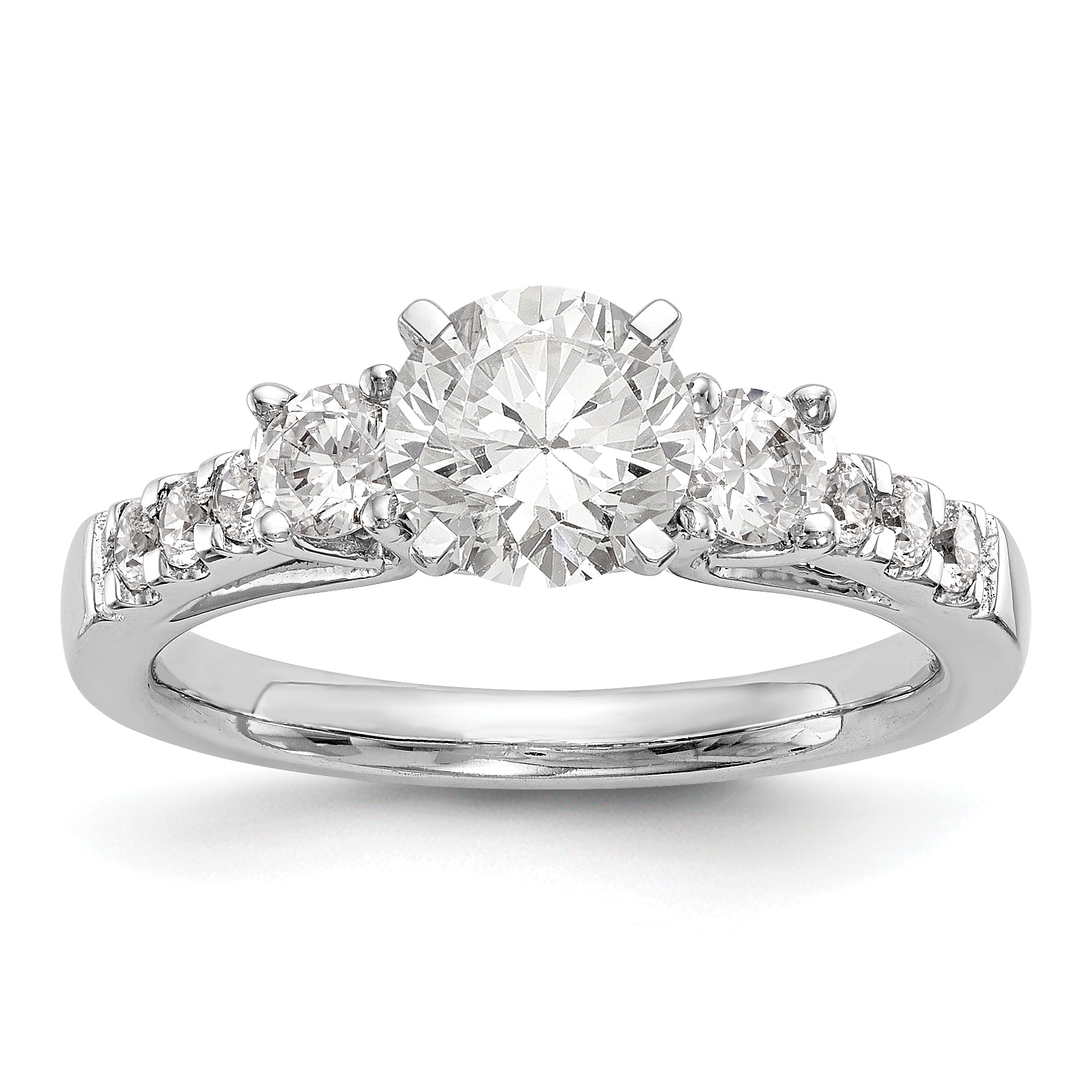 14K White Gold 3 Stone Diamond Peg Set CZ Engagement Ring
