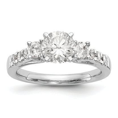 14K White Gold 3 Stone Diamond Peg Set CZ Engagement Ring