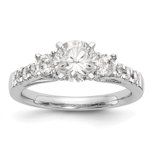 14K White Gold 3 Stone Diamond Peg Set CZ Engagement Ring