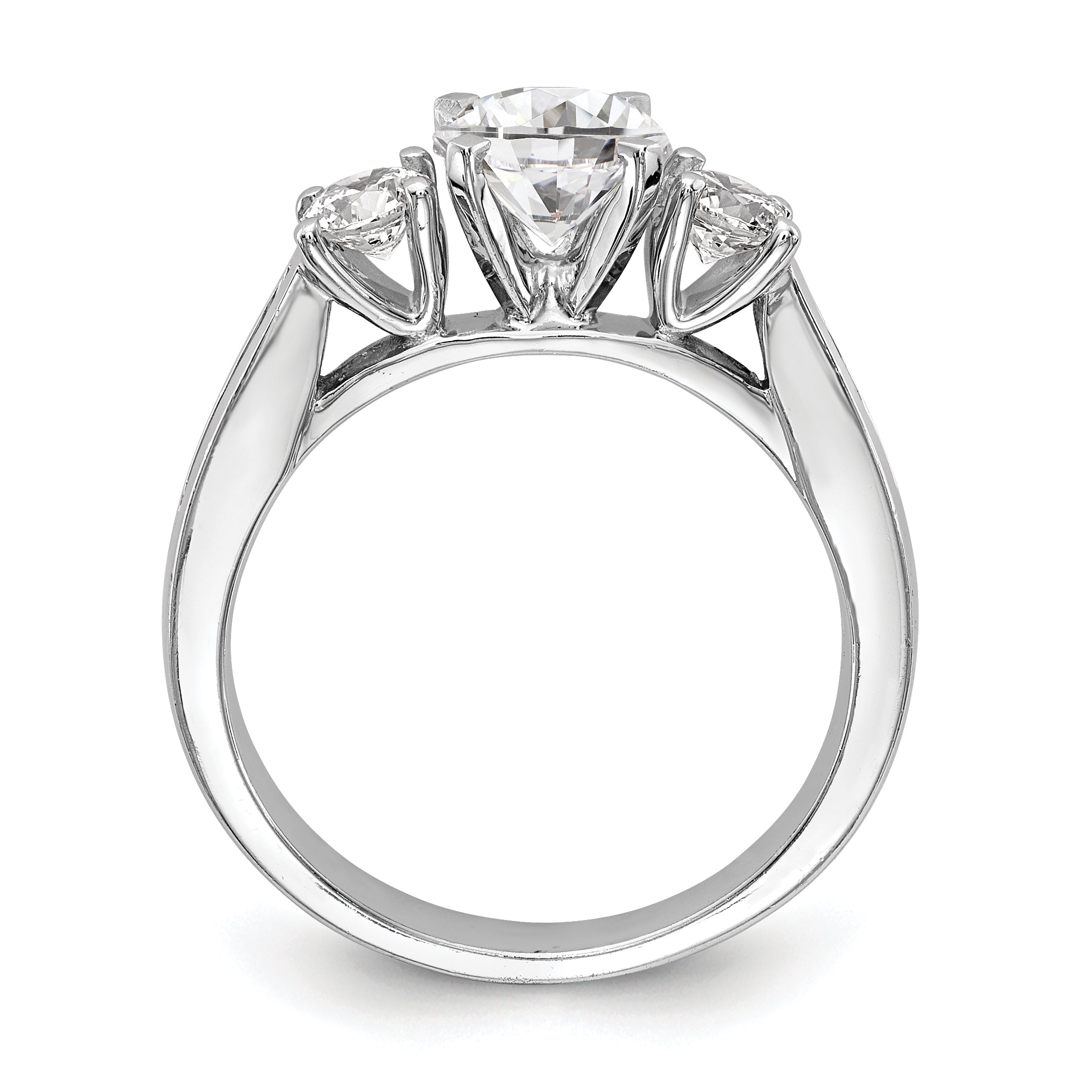 14K White Gold 3 Stone Diamond Peg Set CZ Engagement Ring