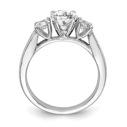 14K White Gold 3 Stone Diamond Peg Set CZ Engagement Ring