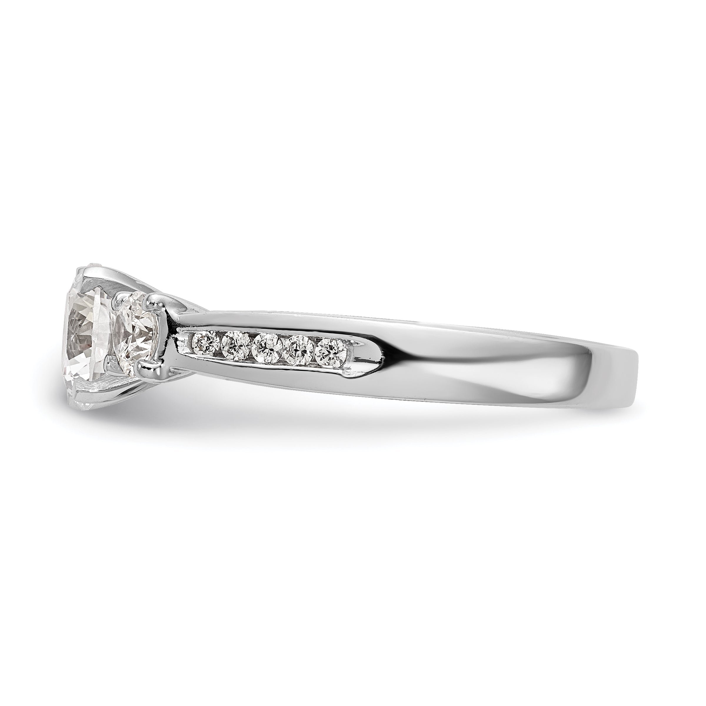 14K White Gold 3 Stone Diamond Peg Set CZ Engagement Ring