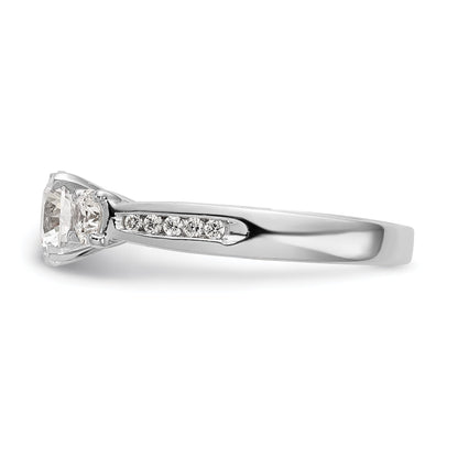 14K White Gold 3 Stone Diamond Peg Set CZ Engagement Ring