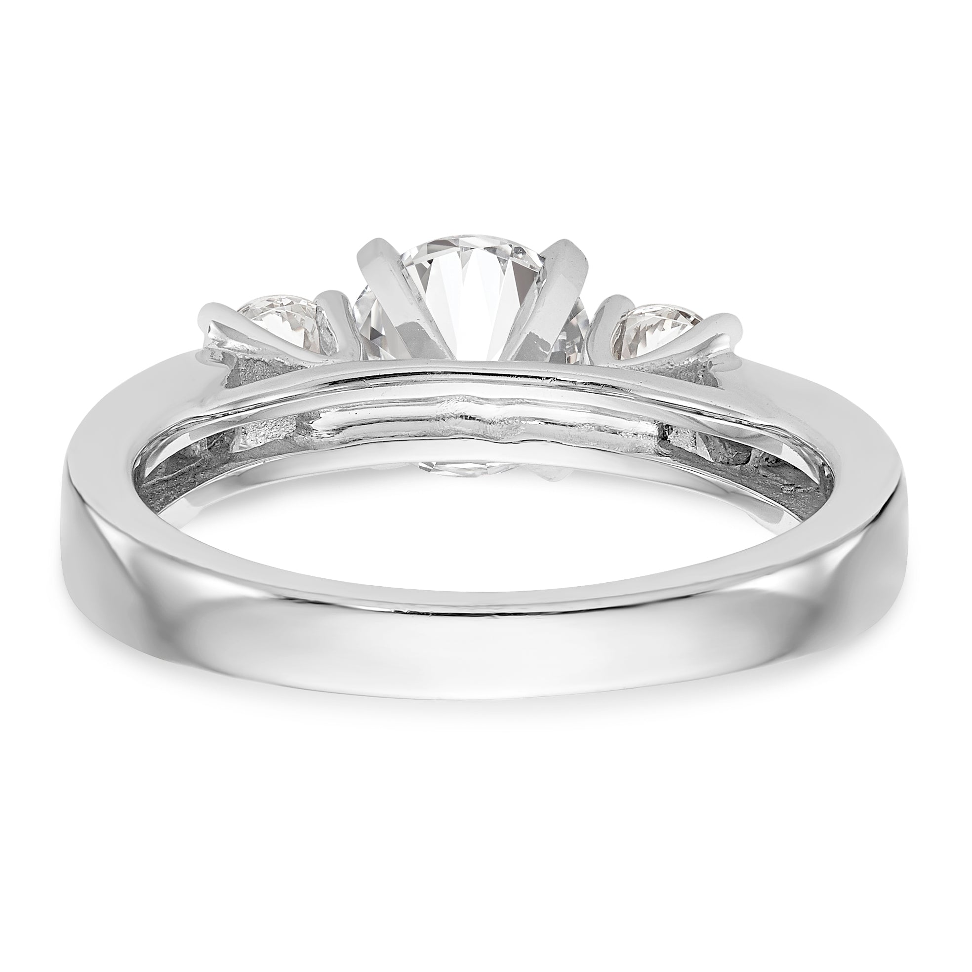 14K White Gold 3 Stone Diamond Peg Set CZ Engagement Ring