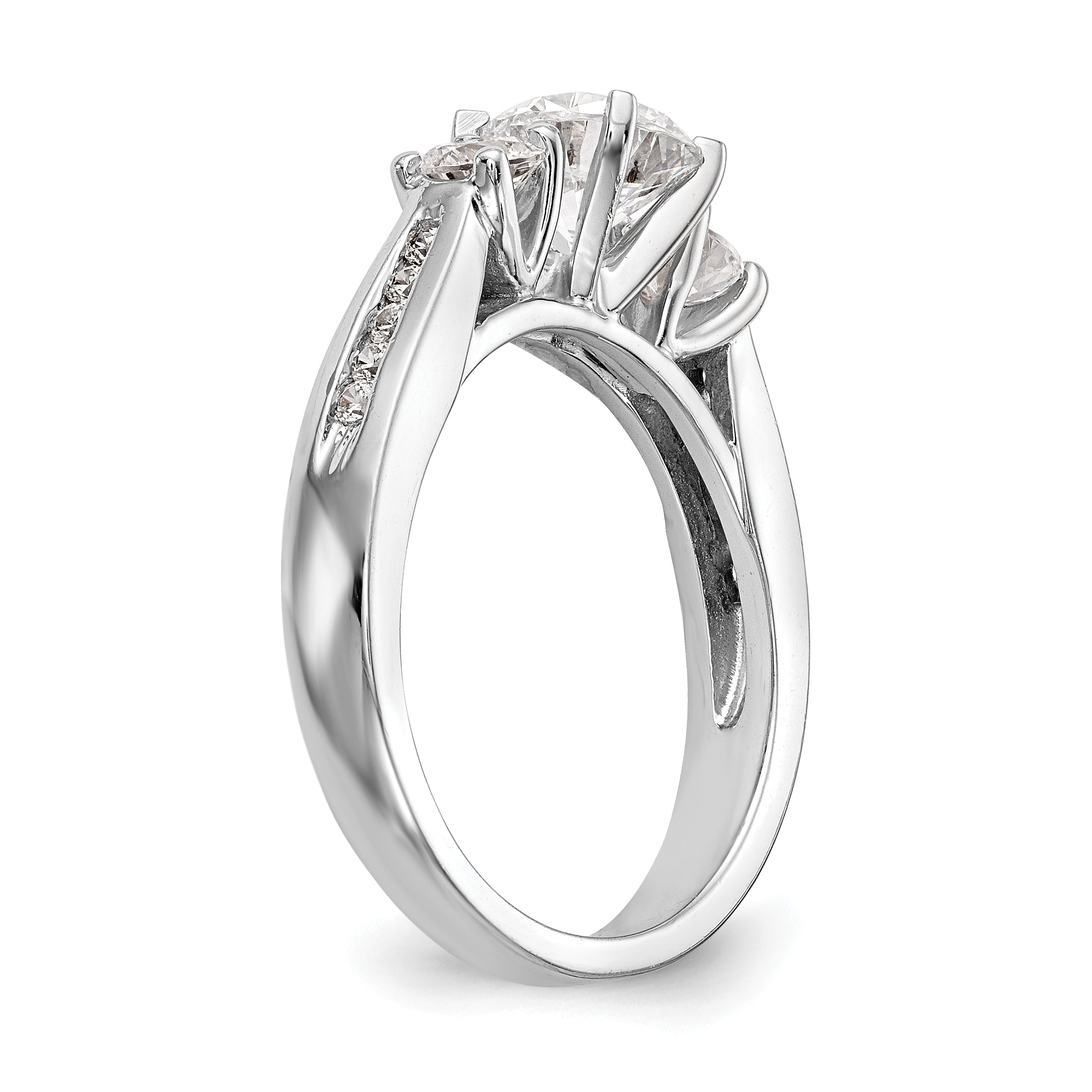 14K White Gold 3 Stone Diamond Peg Set CZ Engagement Ring