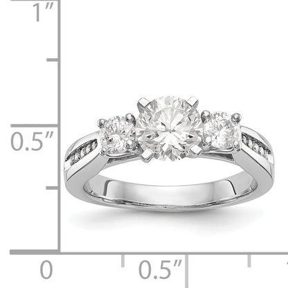 14K White Gold 3 Stone Diamond Peg Set CZ Engagement Ring