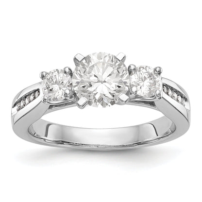 14K White Gold 3 Stone Diamond Peg Set CZ Engagement Ring