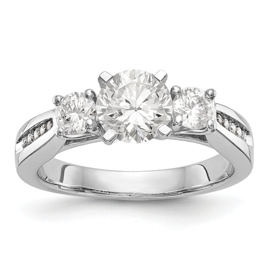 14K White Gold 3 Stone Diamond Peg Set CZ Engagement Ring