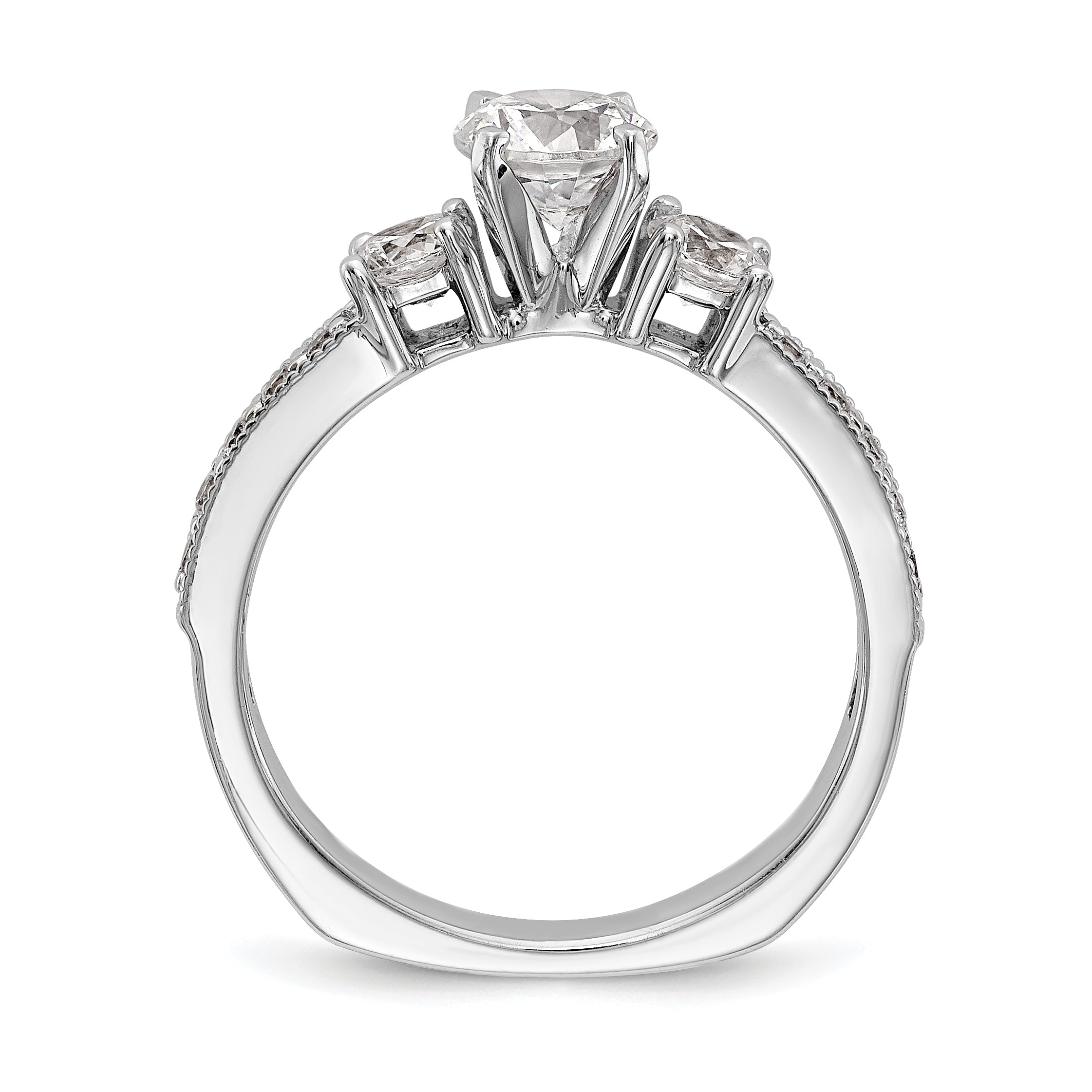 14K White Gold 3 Stone Diamond Peg Set CZ Engagement Ring
