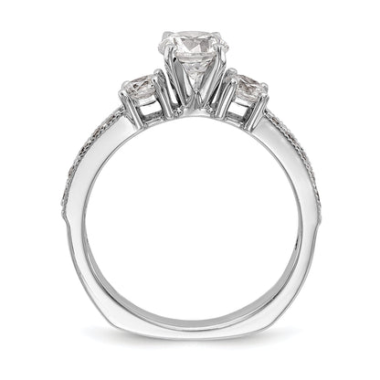 14K White Gold 3 Stone Diamond Peg Set CZ Engagement Ring