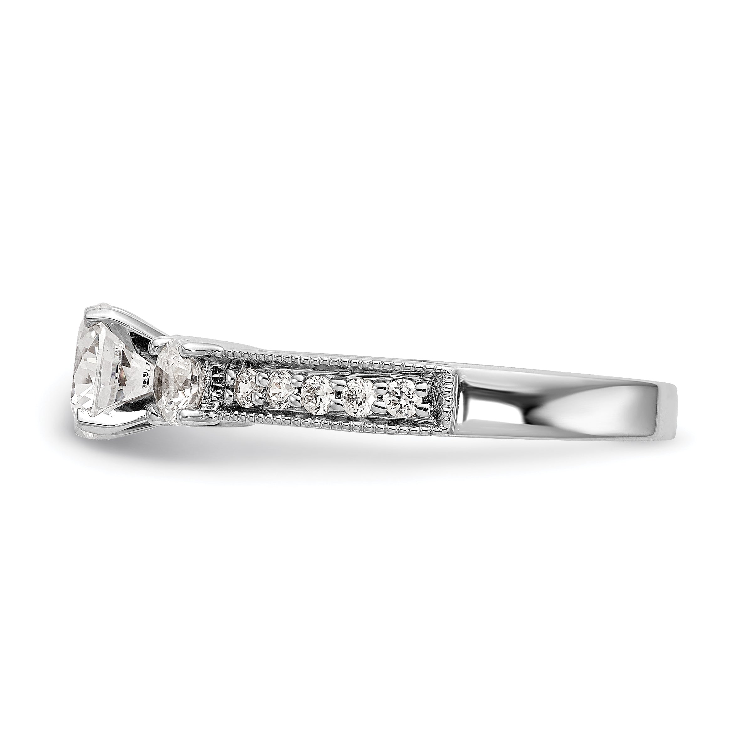 14K White Gold 3 Stone Diamond Peg Set CZ Engagement Ring