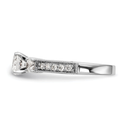 14K White Gold 3 Stone Diamond Peg Set CZ Engagement Ring