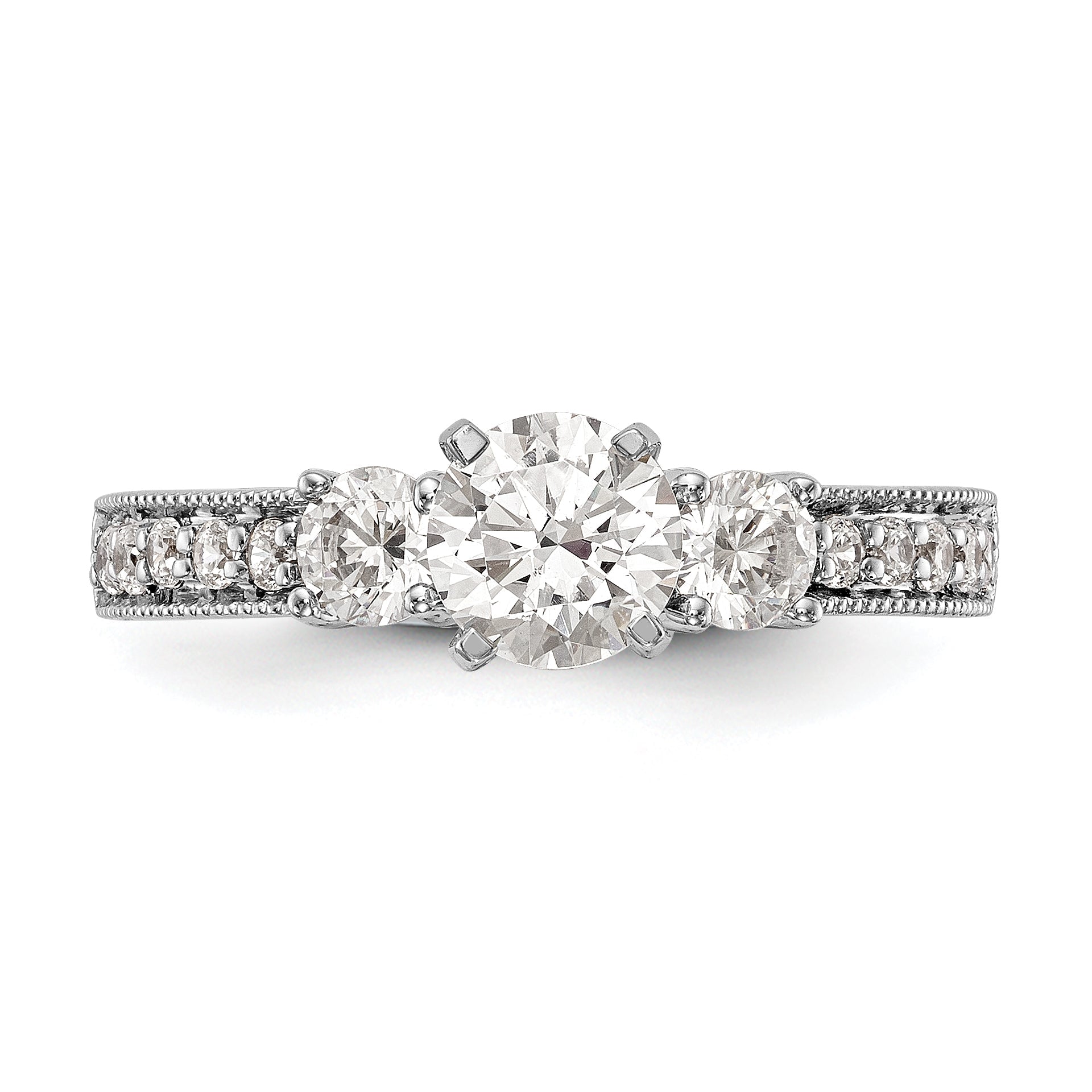 14K White Gold 3 Stone Diamond Peg Set CZ Engagement Ring