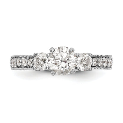 14K White Gold 3 Stone Diamond Peg Set CZ Engagement Ring