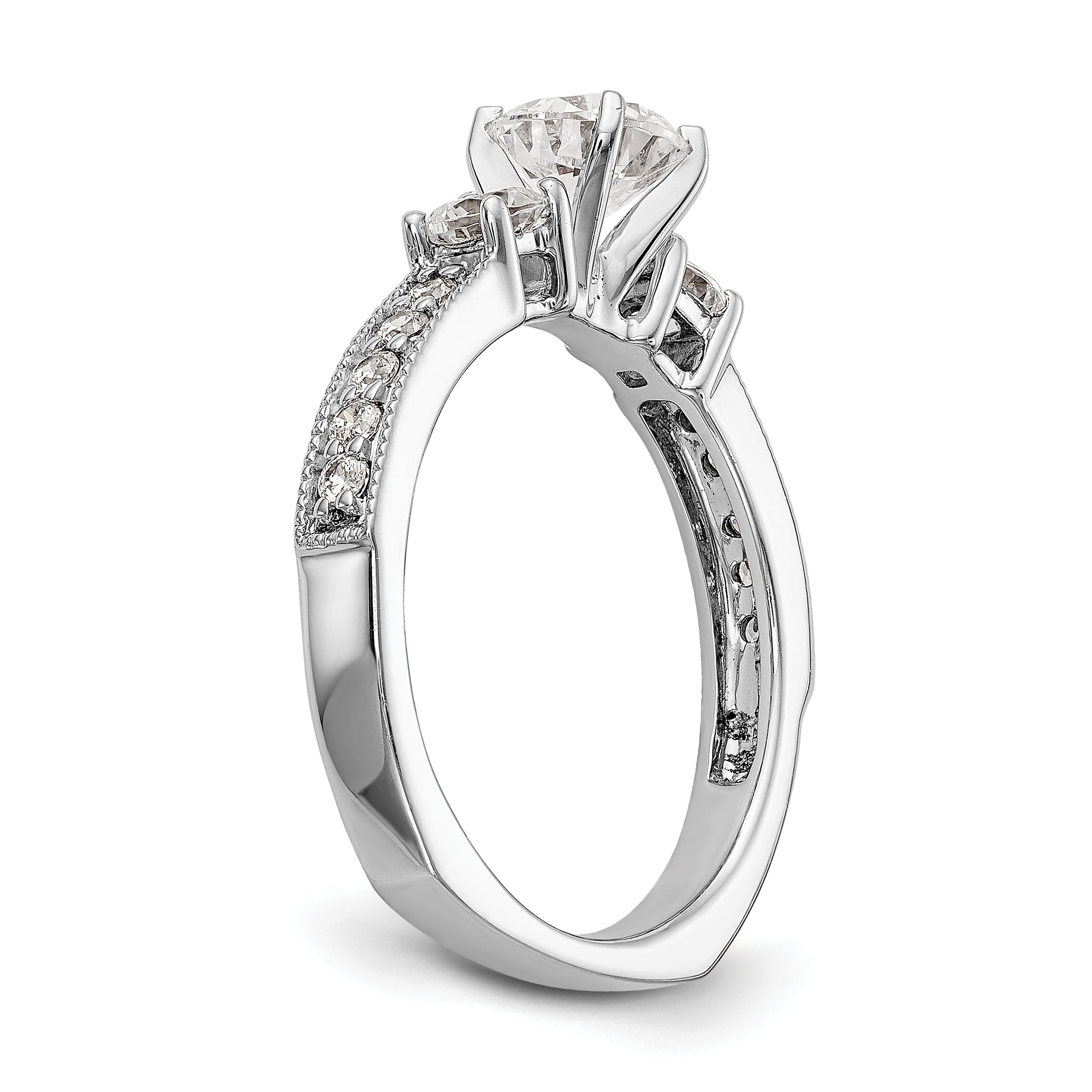 14K White Gold 3 Stone Diamond Peg Set CZ Engagement Ring