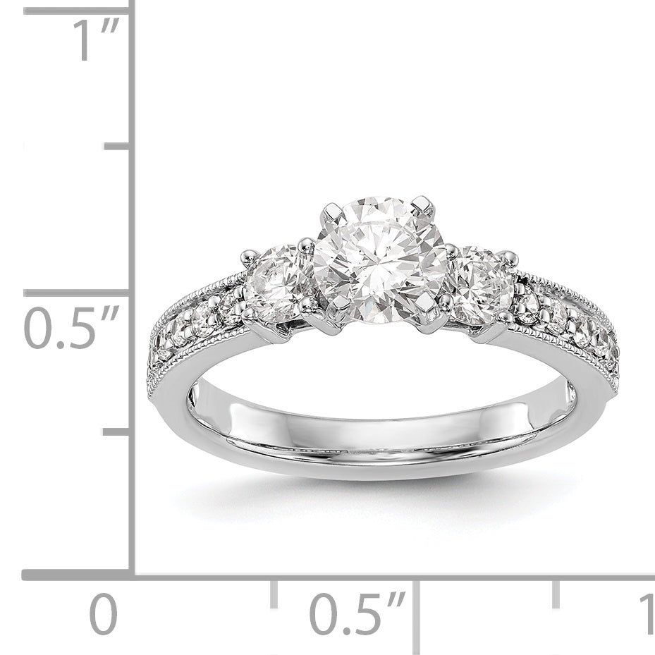 14K White Gold 3 Stone Diamond Peg Set CZ Engagement Ring