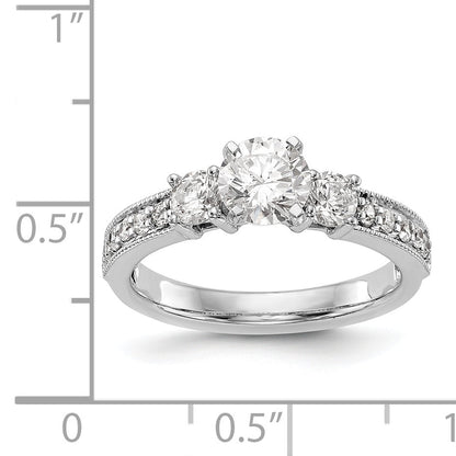 14K White Gold 3 Stone Diamond Peg Set CZ Engagement Ring