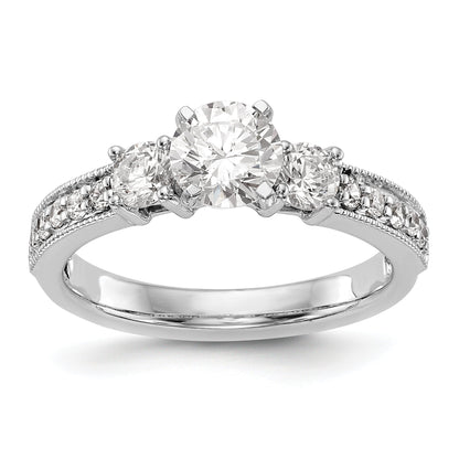 14K White Gold 3 Stone Diamond Peg Set CZ Engagement Ring