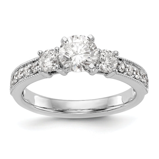14K White Gold 3 Stone Diamond Peg Set CZ Engagement Ring