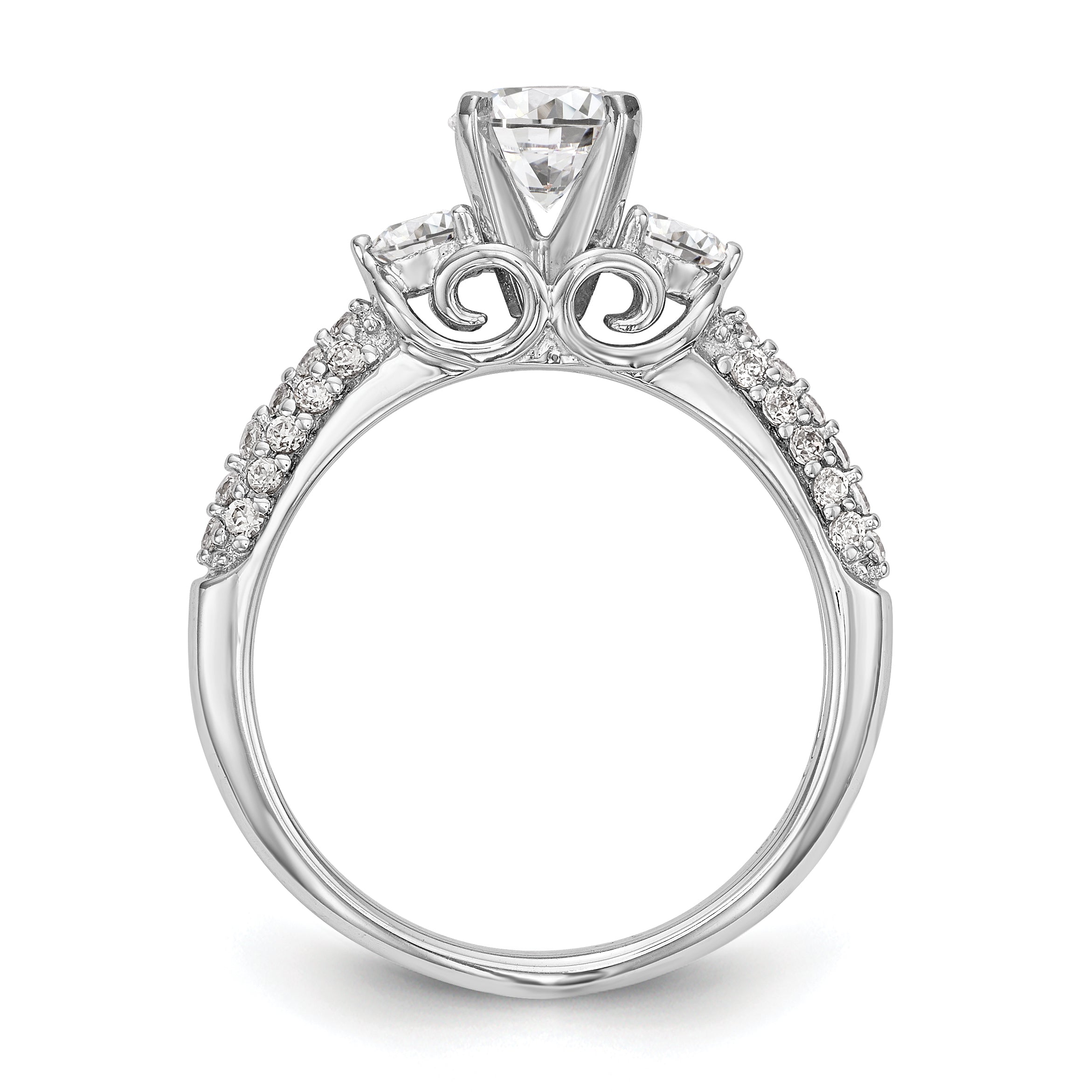 14K White Gold 3 Stone Diamond Peg Set CZ Engagement Ring