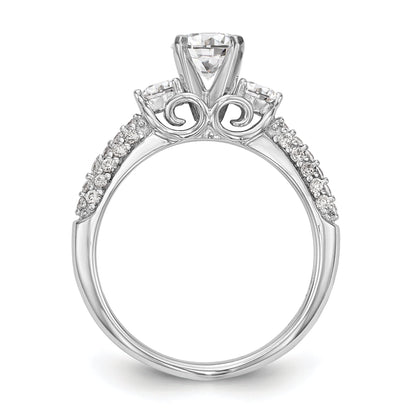 14K White Gold 3 Stone Diamond Peg Set CZ Engagement Ring