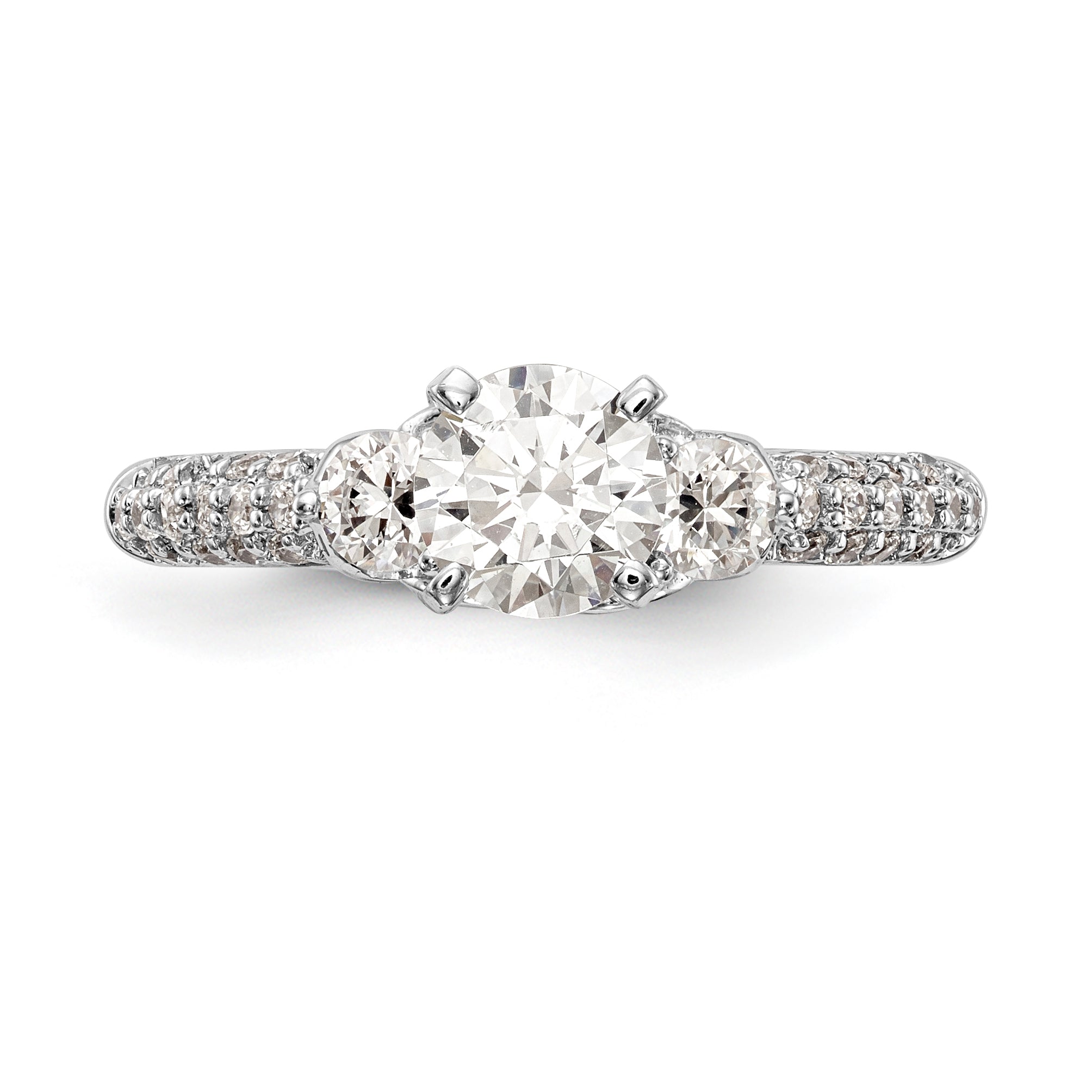 14K White Gold 3 Stone Diamond Peg Set CZ Engagement Ring