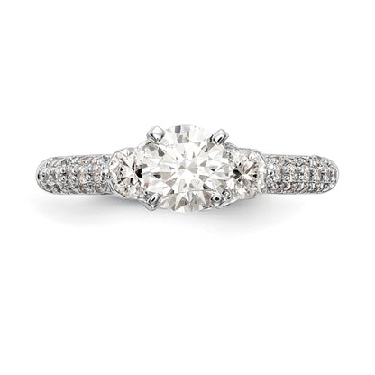 14K White Gold 3 Stone Diamond Peg Set CZ Engagement Ring